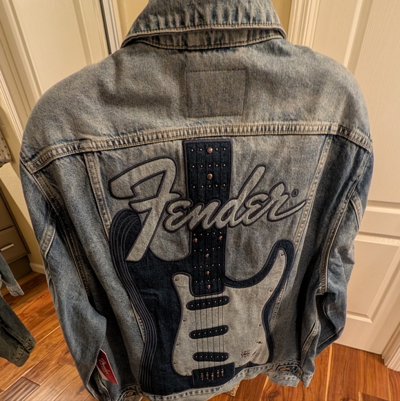 Lucky Brand Fender Strat Blue 100% Cotton Jean Jacket Size XX Large Nwt